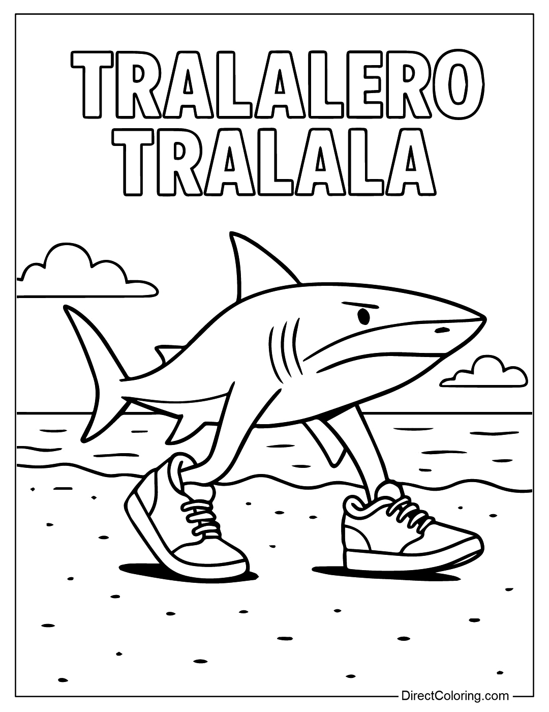 Tralalero Tralala on Beach Coloring Page